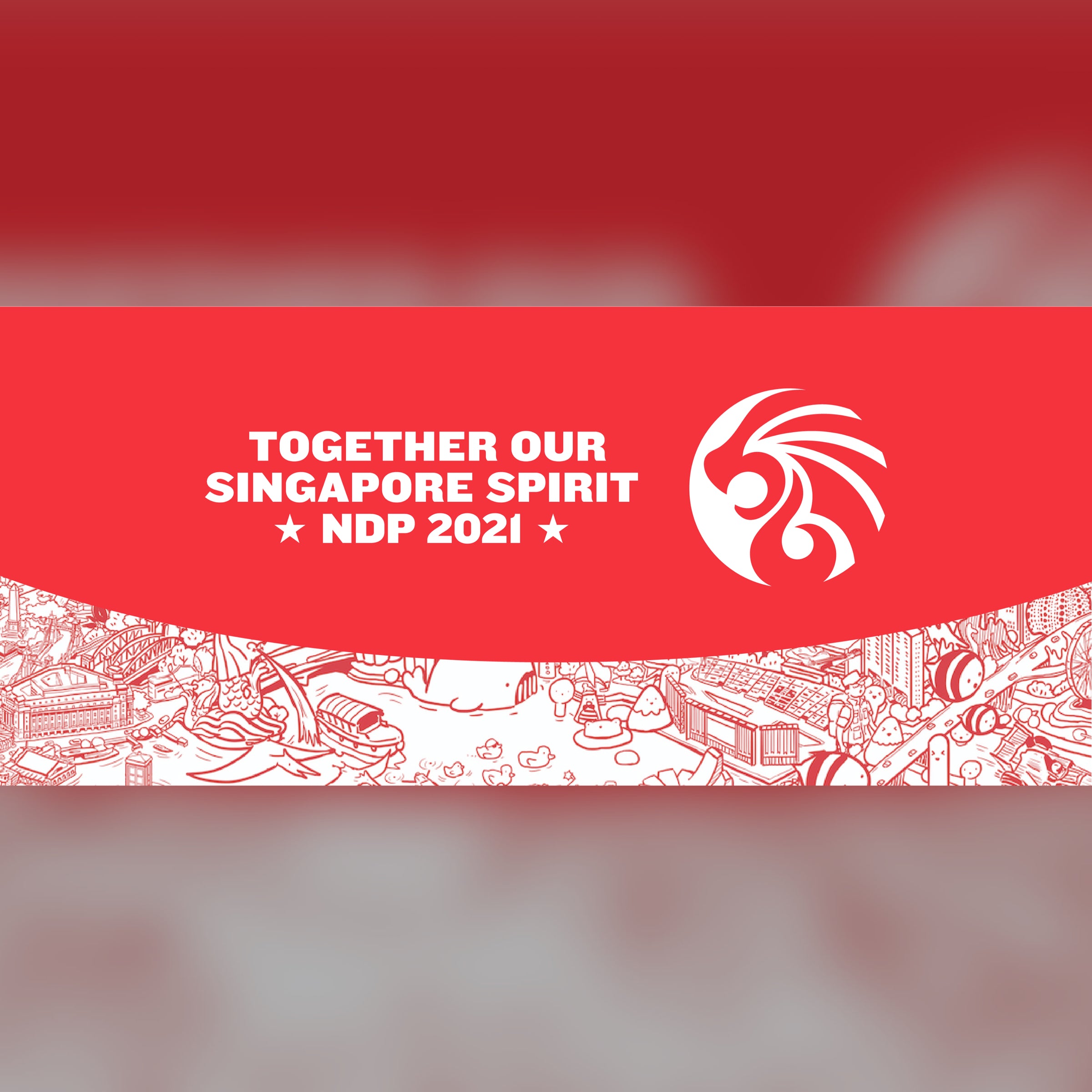 2021 national day logo. It has a cute Singapore landscape drawn along with this year's theme stated.