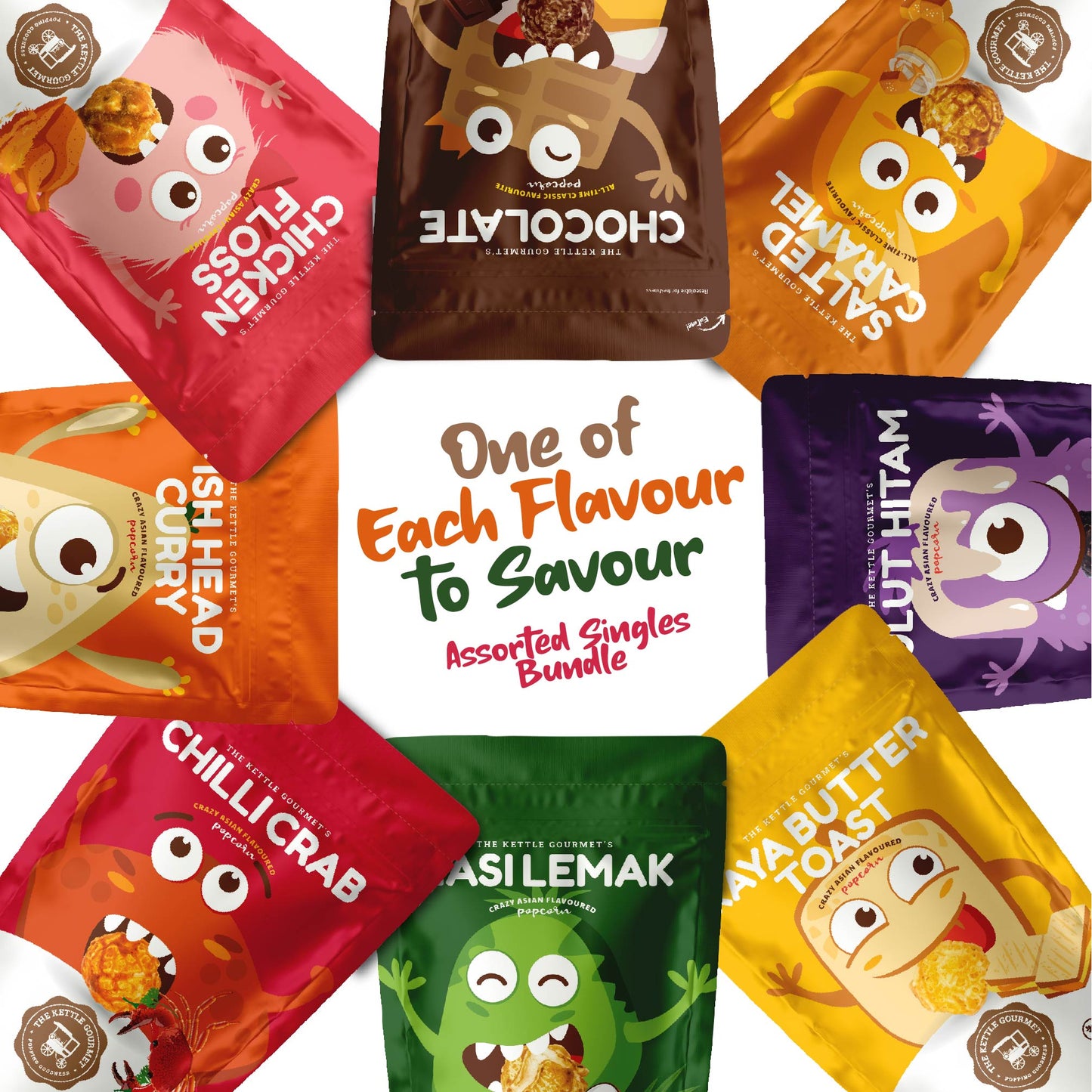 Assorted Singles Popcorn (8 Packs x 65g)