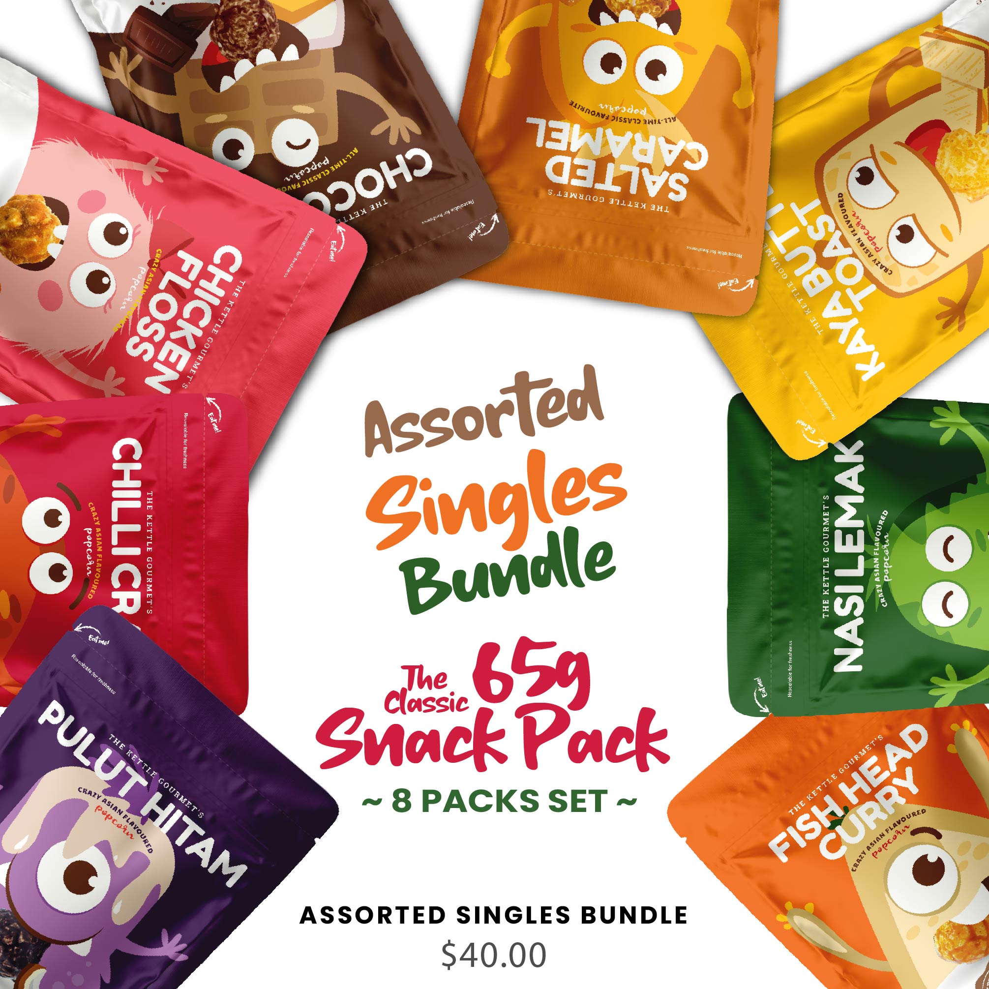 Assorted Singles Popcorn (8 Packs x 65g)
